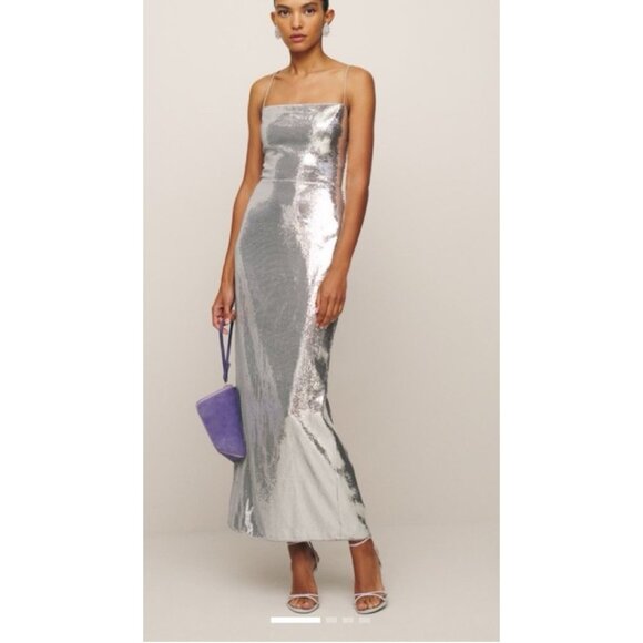 Reformation Dresses & Skirts - Reformation Frankie silver sequin midi strappy dress 4 glam disco retro